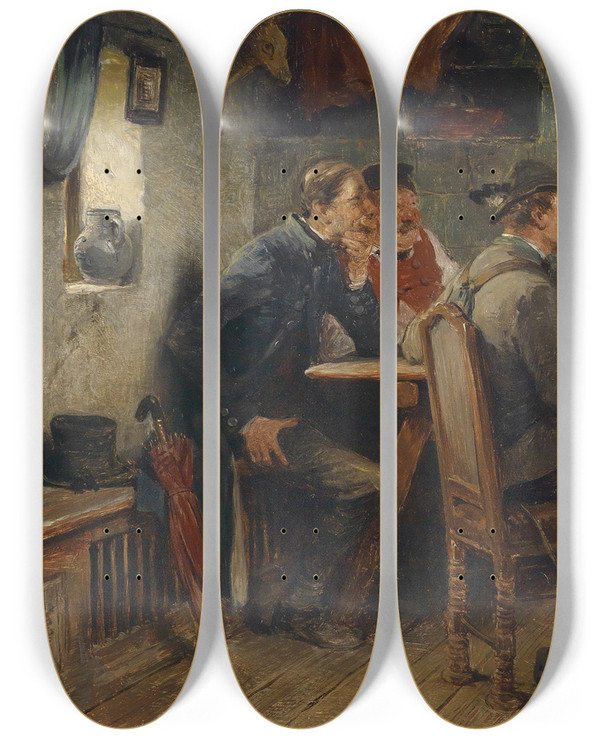 Triptych art skateboard deck of Hugo Kauffmann Auf Dem Prfstand by Hugo Kauffmann (1844-1915)