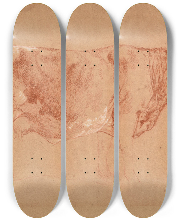 Triptych art skateboard deck of Jacquesraymond Brascassat Vache De Profil by Jacques Raymond Brascassat (1804-1867)