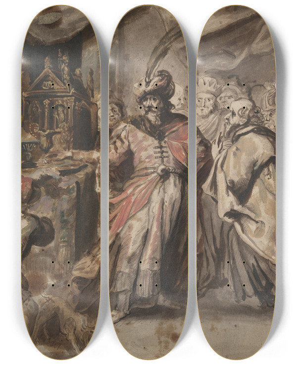 Triptych art skateboard deck of Style Of Francken Family Croesus Showing His Riches Tosolon by Style Of Francken Family (16-17-)