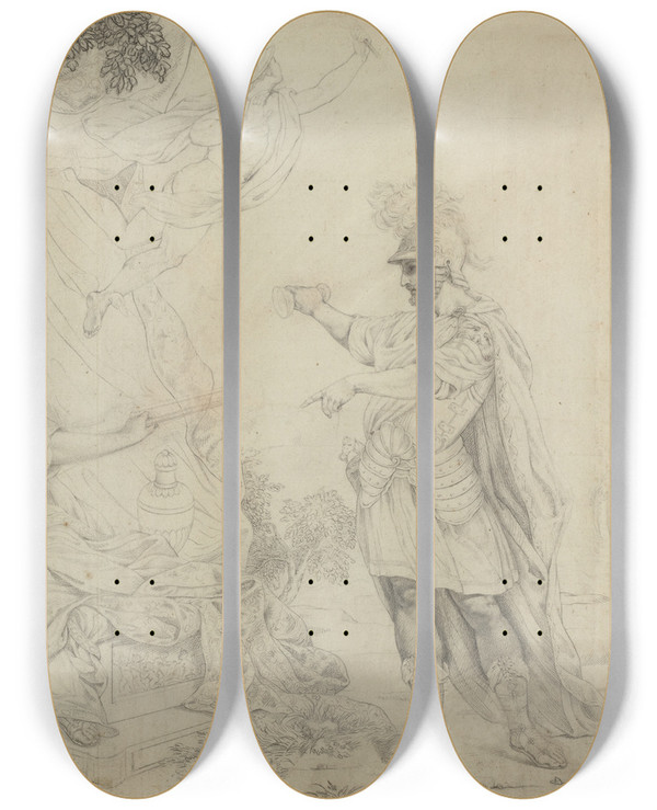 Triptych art skateboard deck of French School Circe And Ulysses by French School (16-19-)