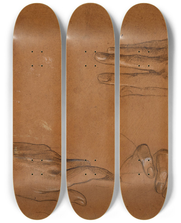 Triptych art skateboard deck of Lucolivier Merson Etude De Quatre Mains by Luc-Olivier Merson (1846-1920)