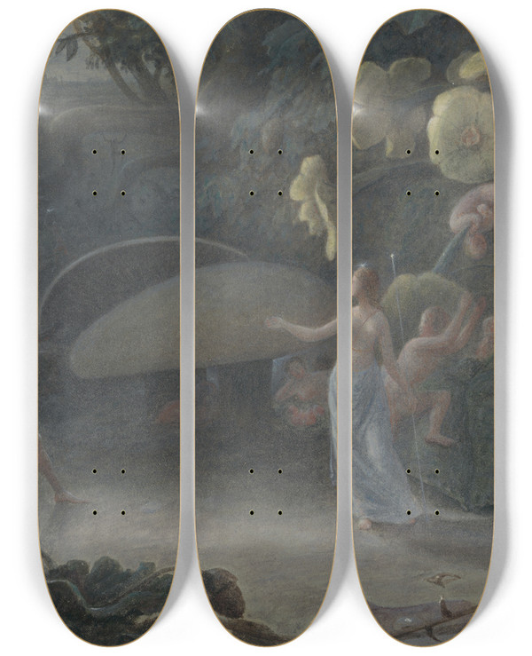 Triptych art skateboard deck of Francis Danby Oberon And Titania by Francis Danby (1793-1861)