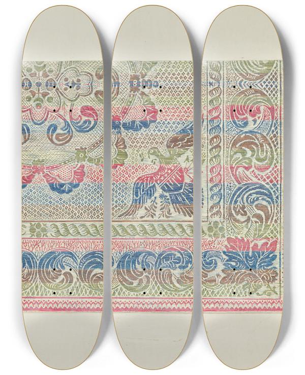 Triptych art skateboard deck of Gene Luedke Homespun Bedspread_2 by Gene Luedke