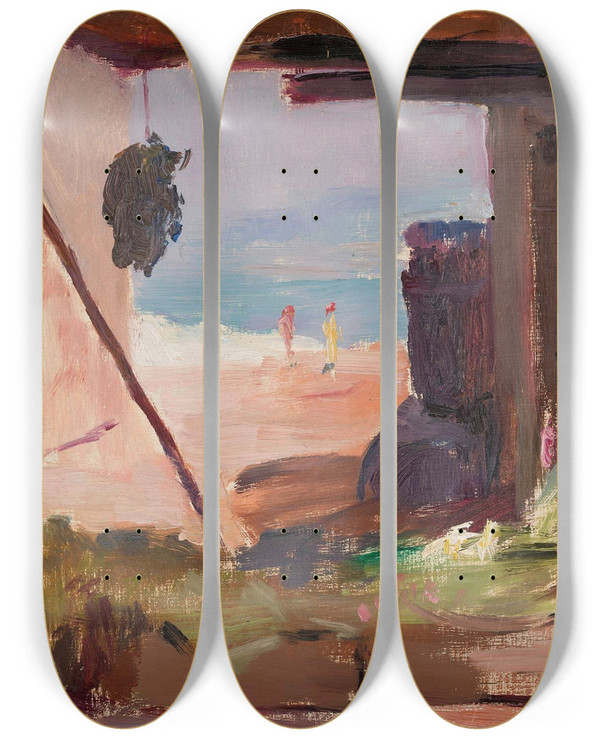 Triptych art skateboard deck of Jan Cigliski Fragment Of Buildings At The Seaside From The Journey To Constantinople by Jan Ciaglinski (1858-1913)