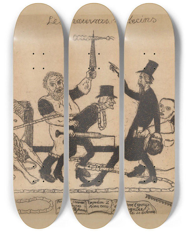 Triptych art skateboard deck of James Ensor The Bad Doctors_2 by James Ensor (1860-1949)
