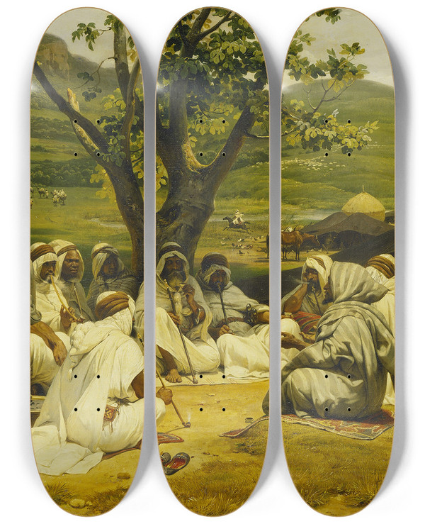 Triptych art skateboard deck of Horace Vernet The Arab Taleteller by Horace Vernet (1789-1863)