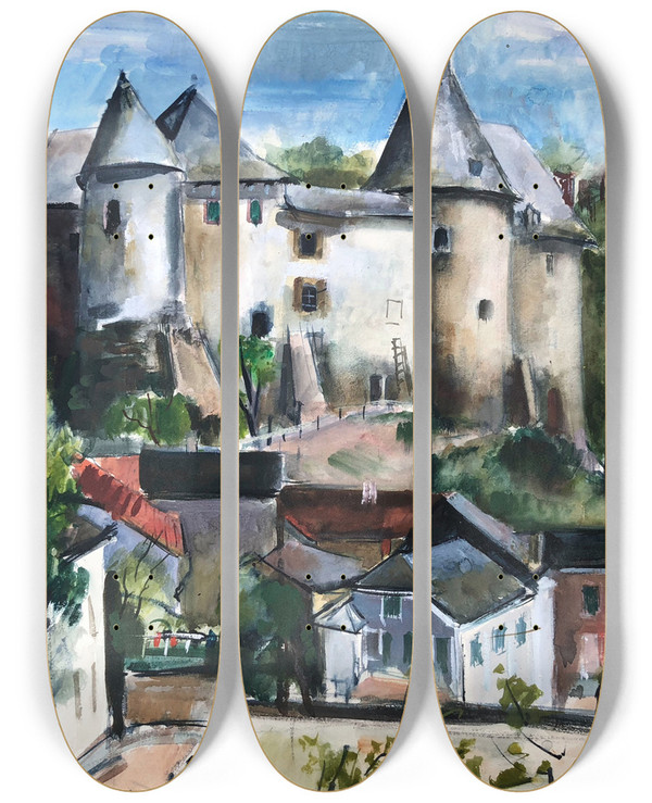 Triptych art skateboard deck of Otto Geigenberger Clerf Luxemburg by Otto Geigenberger (1881-1946)