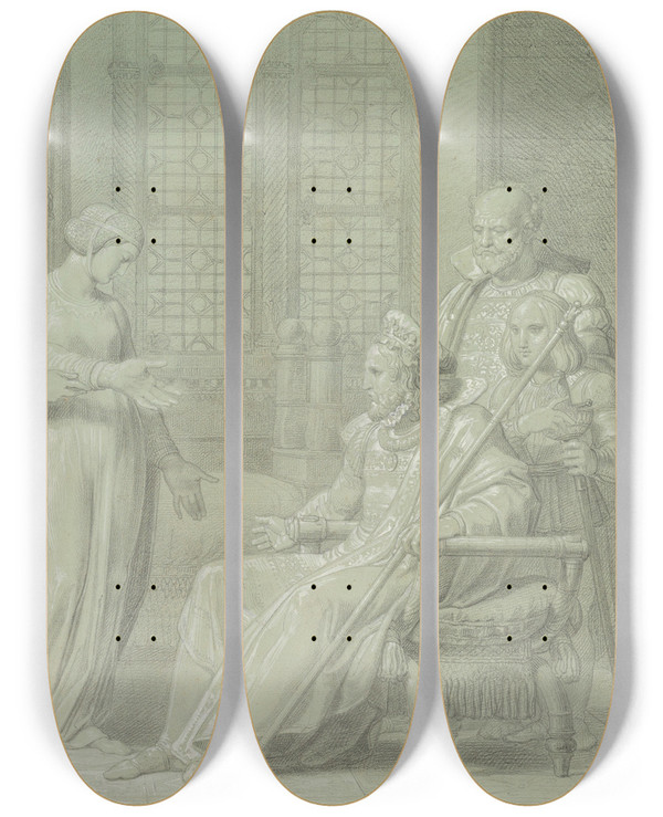 Triptych art skateboard deck of Pelagio Palagi King Charles Viii Of France With The Dying Gian Galeazzo Sforza At Pavia by Pelagio Palagi (1775-1860)