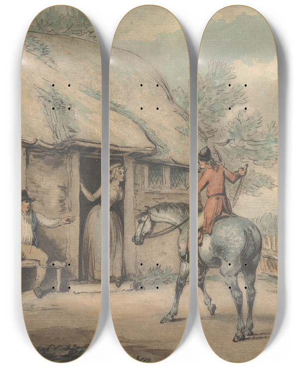 Triptych art skateboard deck of Samuel Howitt Going Home_2 by Samuel Howitt (1756-1822)