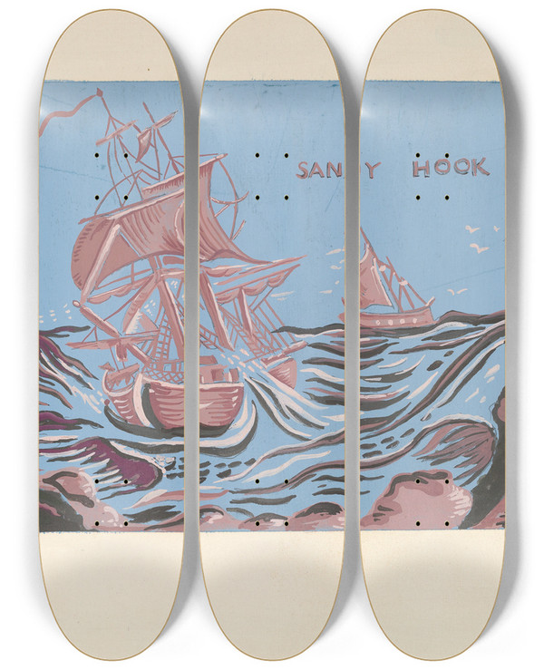 Triptych art skateboard deck of Mina Lowry Bandbox_2 by Mina Lowry (1894-1942)