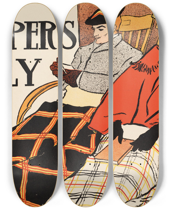 Triptych art skateboard deck of Edward Penfield Harpers July_3 by Edward Penfield (1866-1925)