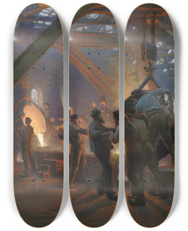 Triptych art skateboard deck of Peder Severin Kryer The Iron Foundry Burmeister And Wain by Peder Severin Kroyer (1851-1909)