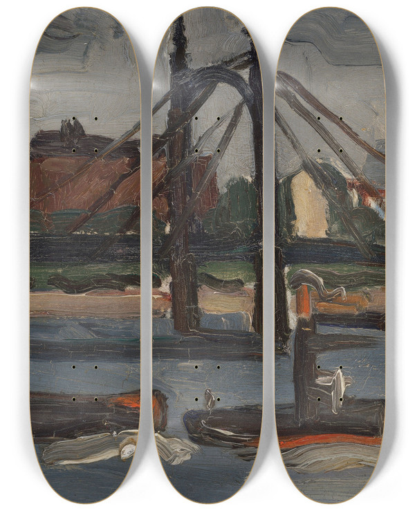 Triptych art skateboard deck of Christopher Wood The Thames At Battersea by Christopher Wood (1901-1930)