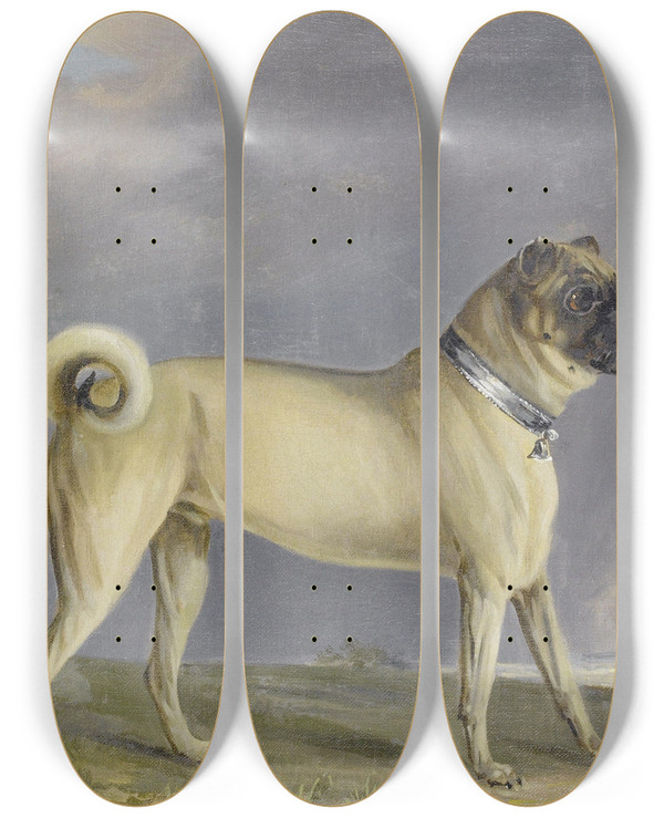 Triptych art skateboard deck of Henry Bernard Chalon A Pug Dog by Henry Bernard Chalon (1770-1849)
