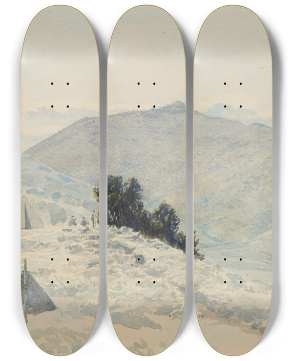 Triptych art skateboard deck of James Crowe Richmond Ngatapa Te Kootis Pa by James Crowe Richmond (1822-1898)