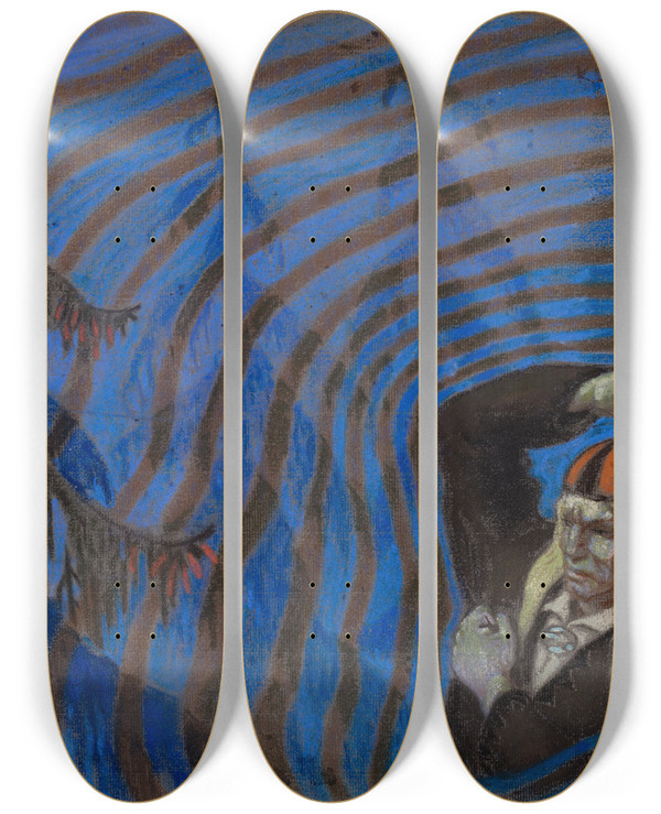 Triptych art skateboard deck of Oskar Kallis Kalevipoeg Kellukesega by Oskar Kallis (1892-1918)