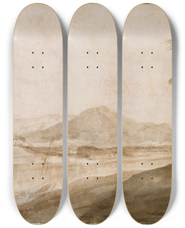Triptych art skateboard deck of Claude Lorrain Landscape_2 by Claude Lorrain (1604-1682)