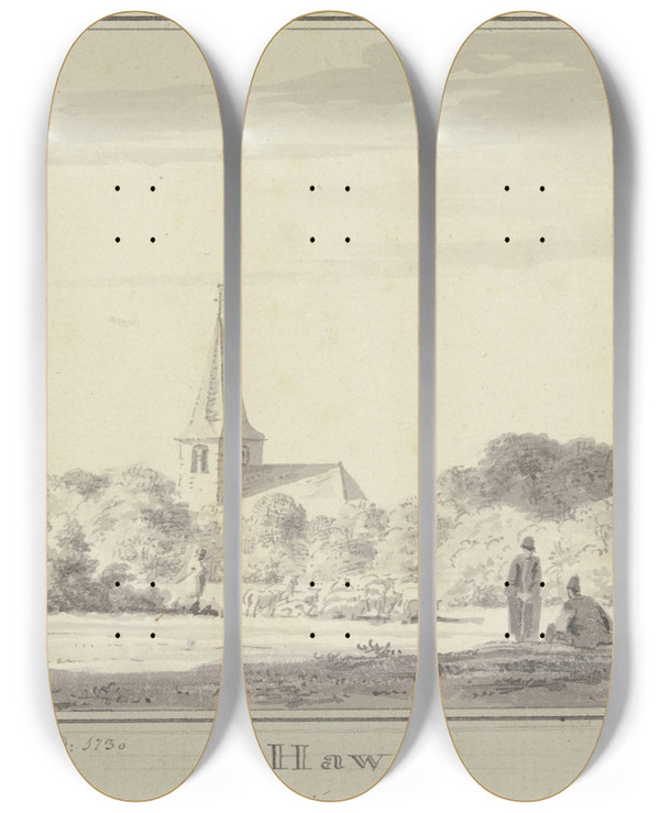 Triptych art skateboard deck of Cornelis Pronk Haw by Cornelis Pronk (1691-1759)
