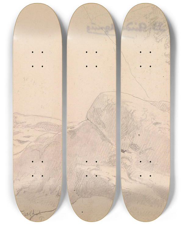 Triptych art skateboard deck of Hans Gude Fra Lunden Ved Balestrand by Hans Gude (1825-1903)