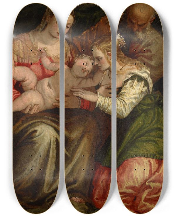 Triptych art skateboard deck of Paolo Veronese The Mystic Marriage Of St Catherine by Paolo Veronese (1528-1588)