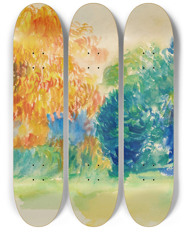 Triptych art skateboard deck of Pierreauguste Renoir Les Arbres by Pierre-Auguste Renoir (1841-1919)