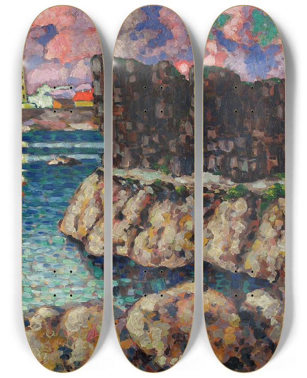 Triptych art skateboard deck of Konrad Mgi Vilsandi Maastik by Konrad Magi (1878-1925)