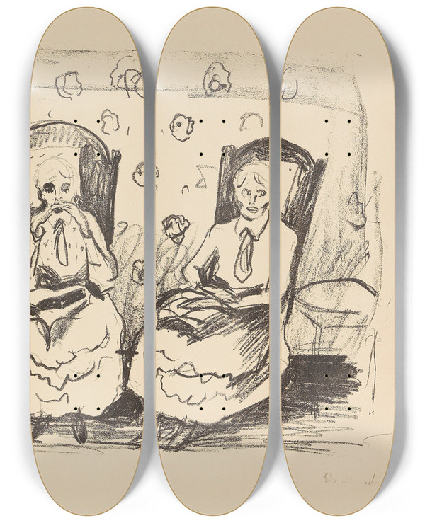 Triptych art skateboard deck of Edvard Munch Drei Alte Damen by Edvard Munch (1863-1944)