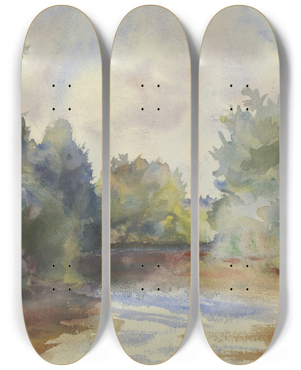 Triptych art skateboard deck of Friedrich Mook Flat Landscape by Friedrich Mook (1888-1944)