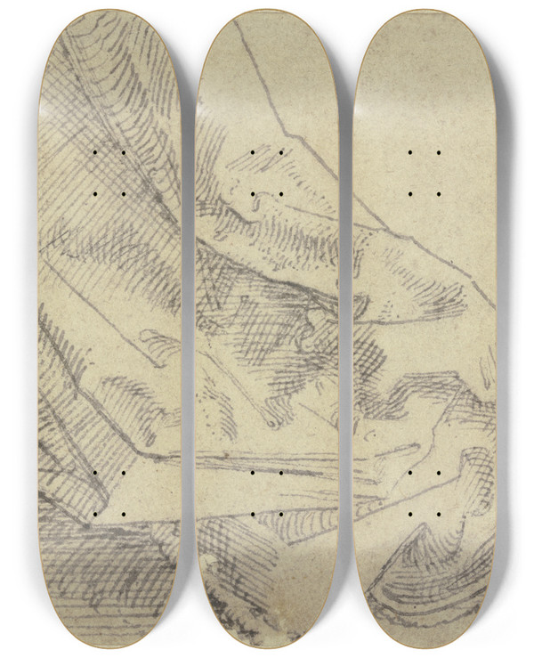 Triptych art skateboard deck of Hans Brosamer Hanging Tail Of A Garment_1 by Hans Brosamer (1495-1554)