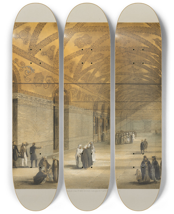 Triptych art skateboard deck of Gaspare Fossati Aya Sofia Constantinople As Recently Restored By Order Of H M The Sultan Abdulmedjid Pl10 by Gaspare Fossati (1809-1883)
