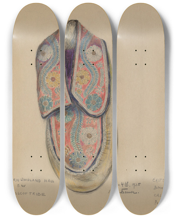 Triptych art skateboard deck of Mary Berner Moccasin_1 by Mary Berner