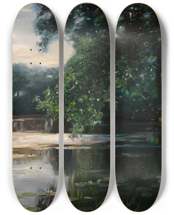 Triptych art skateboard deck of Alexander Koester Teich Viktring by Alexander Koester (1864-1932)