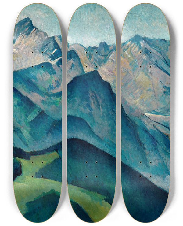 Triptych art skateboard deck of Alexander Kanoldt Blick Auf Die Alpspitze by Alexander Kanoldt (1881-1939)