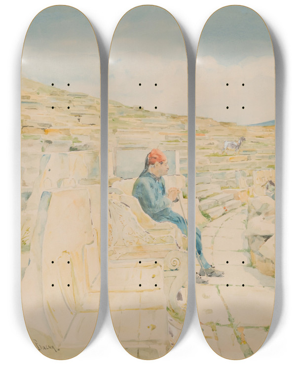 Triptych art skateboard deck of Henry Bacon Theatre Of Dionysus by Henry Bacon (1839-1912)