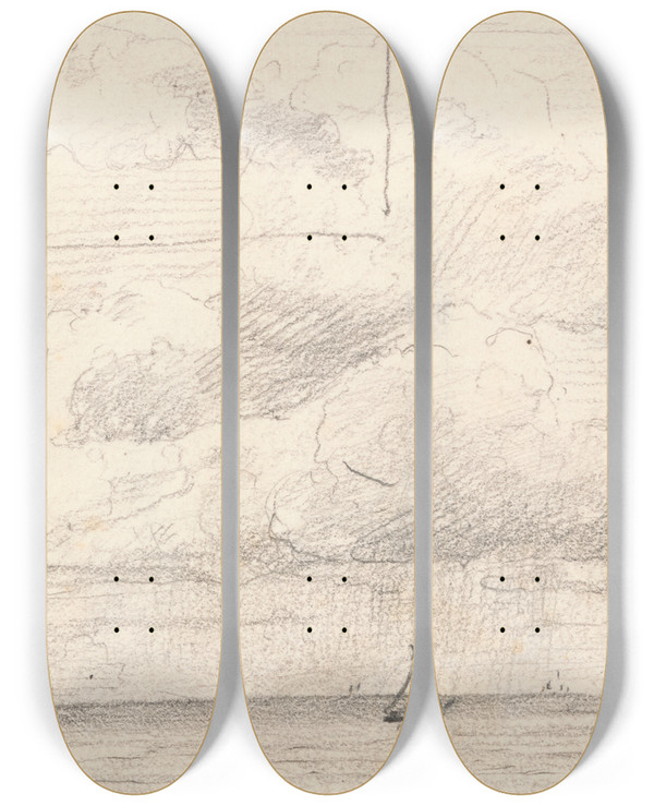 Triptych art skateboard deck of Lionel Constable A Squall by Lionel Constable (1828-1887)