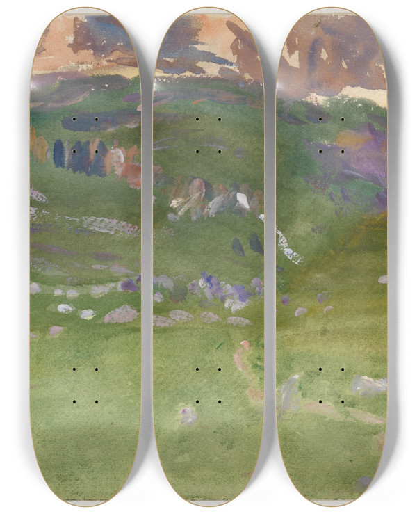 Triptych art skateboard deck of John Singer Sargent Sellar Alp Dolomites by John Singer Sargent (1856-1925)