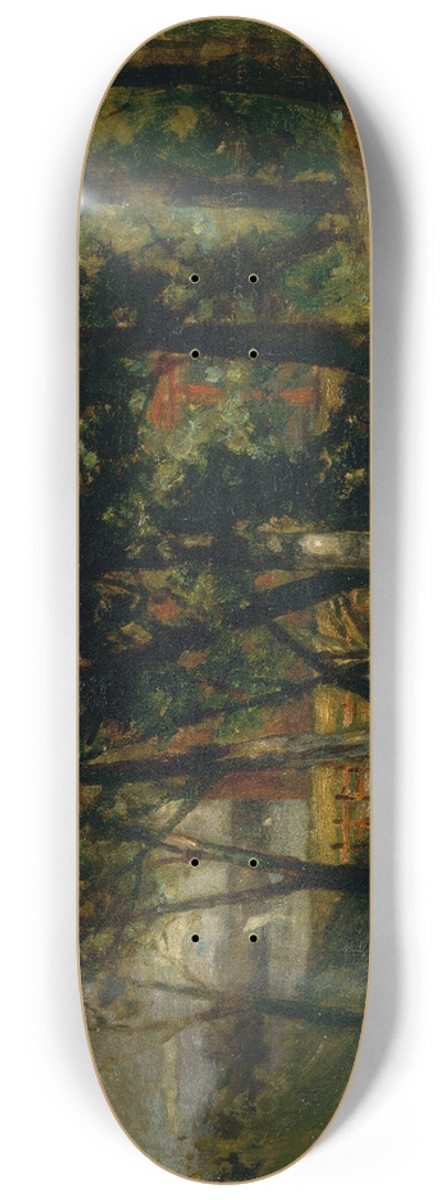 Edward Mitchell Bannister - Untitled (landscape, forest scene with red fence and building) 8.25 inch art skate deck