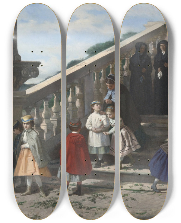 Triptych art skateboard deck of Luis Lvarez Catal Sunday Outing by Luis lvarez Catal (1836-1901)