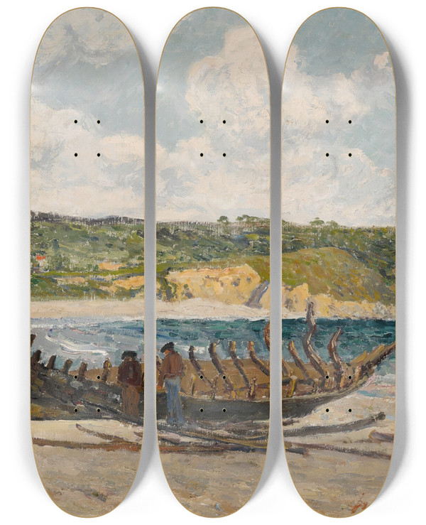 Triptych art skateboard deck of Maxime Maufra Le Vieux Bateau Morgat by Maxime Maufra (1861-1918)