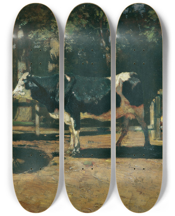 Triptych art skateboard deck of Rudolf Ribarz Khe Auf Der Weide by Rudolf Ribarz (1848-1904)