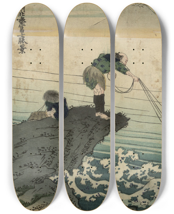Triptych art skateboard deck of Katsushika Hokusai Ksh Kajikazawa by Katsushika Hokusai (1760-1849)