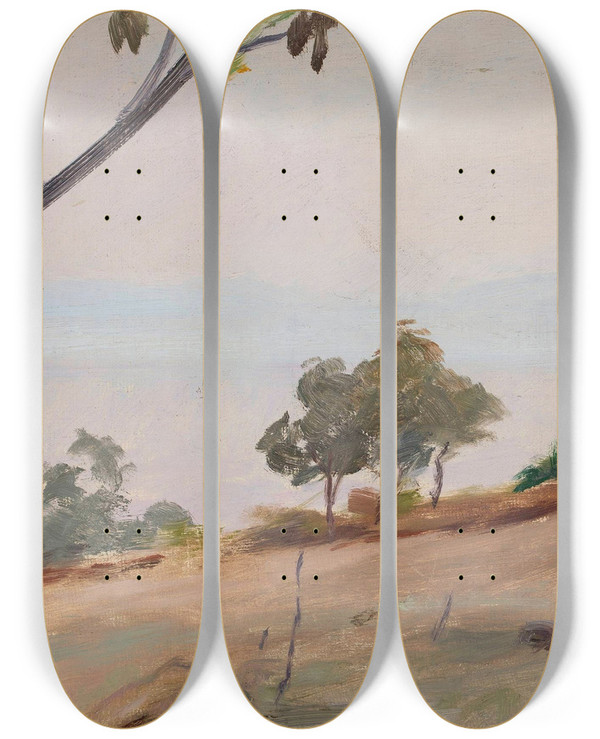 Triptych art skateboard deck of Jan Cigliski Landscape With Trees From The Journey To Constantinople by Jan Ciaglinski (1858-1913)