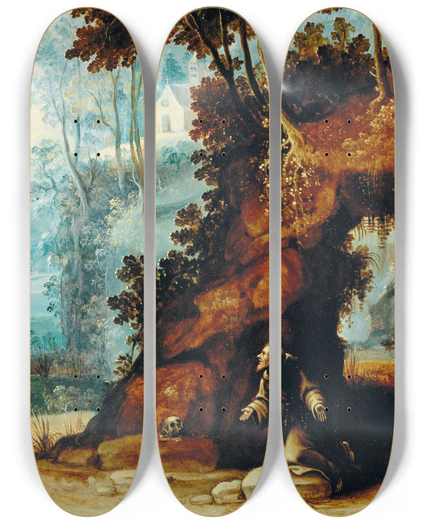 Triptych art skateboard deck of Cigoli Ludovico Cardi Saint Francis Receiving The Stigmata by Cigoli (Ludovico Cardi) (1559-1613)