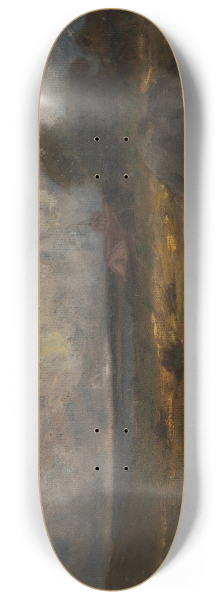 Edward Mitchell Bannister - Untitled (landscape with rock in foreground and roof with steeple, lake in background) 8.25 inch art skate deck