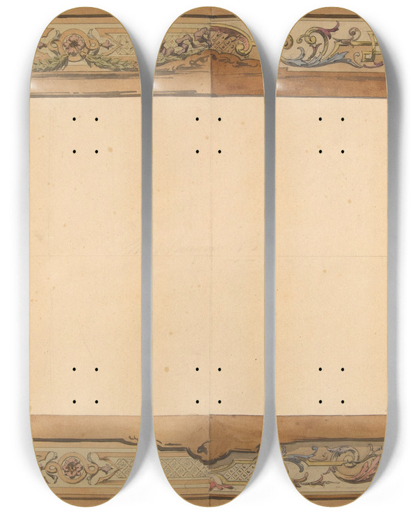 Triptych art skateboard deck of Julesedmondcharles Lachaise Design For A Ceiling_19 by Jules-Edmond-Charles Lachaise (1897)