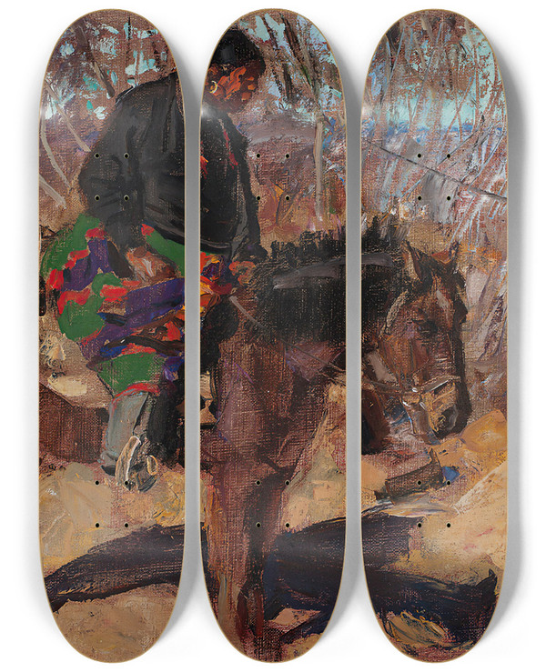Triptych art skateboard deck of Akseli Gallenkallela Indian On Horseback by Akseli Gallen Kallela (1865-1931)