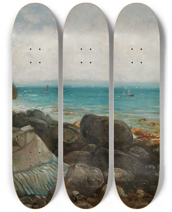 Triptych art skateboard deck of Agapit Stevens By The Sea by Agapit Stevens (1848-1917)