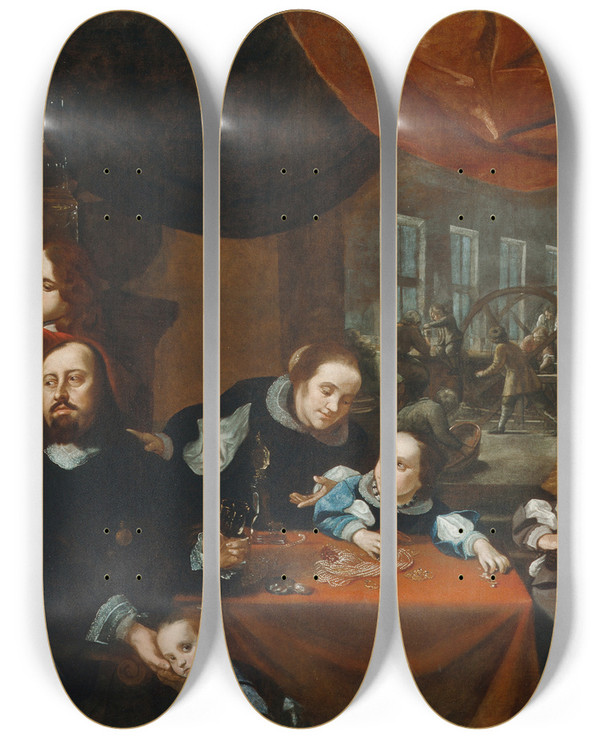 Triptych art skateboard deck of Karel Krta The Family Of Precious Stone Cutter Dionysius Miseroni by Karel Skreta (1610-1674)