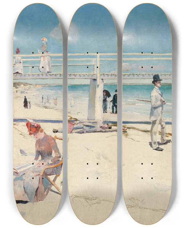 Triptych art skateboard deck of Charles Conder A Holiday At Mentone by Charles Conder (1868-1909)