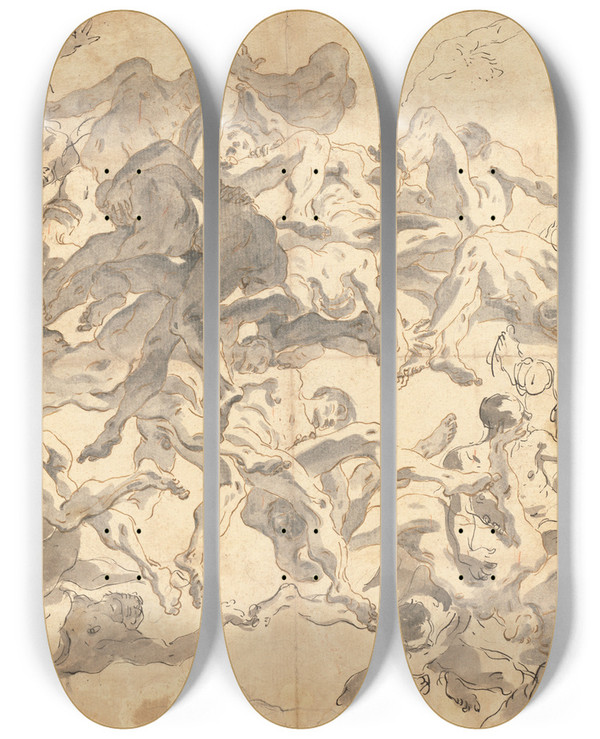 Triptych art skateboard deck of Giovanni Battista Tiepolo The Fall Of The Rebel Angels by Giovanni Battista Tiepolo (1696-1770)
